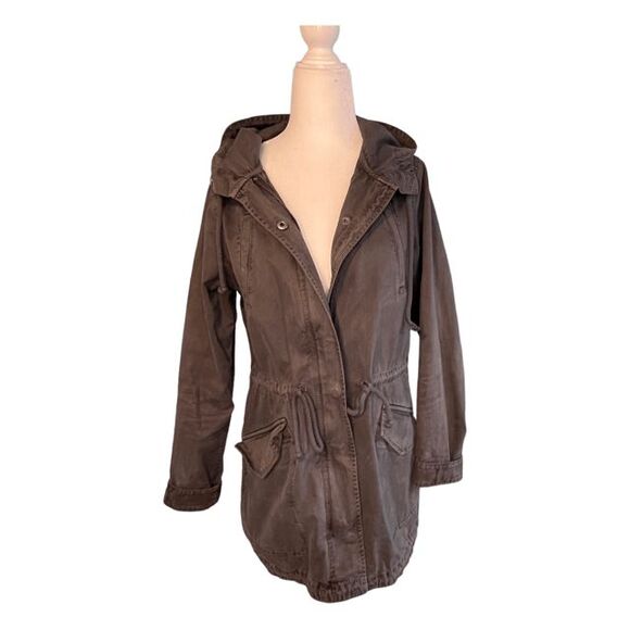 American Eagle Anorak Utility Jacket Brown Full Zip Pockets Drawstring S - Picture 1 of 9